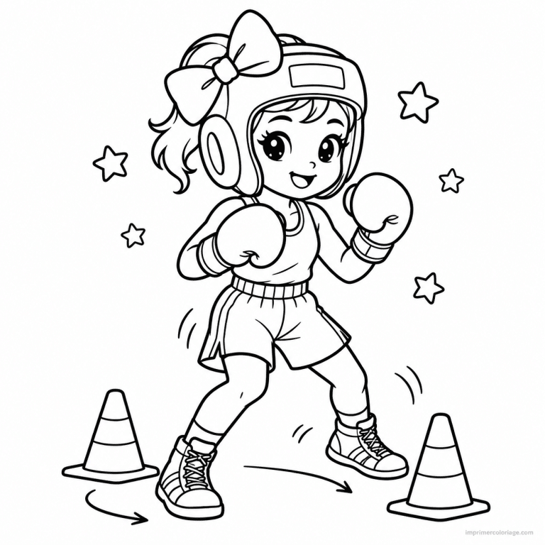 coloriage boxe cute boxeur noeud entrainement etoiles - dessin gratuit &agrave; imprimer