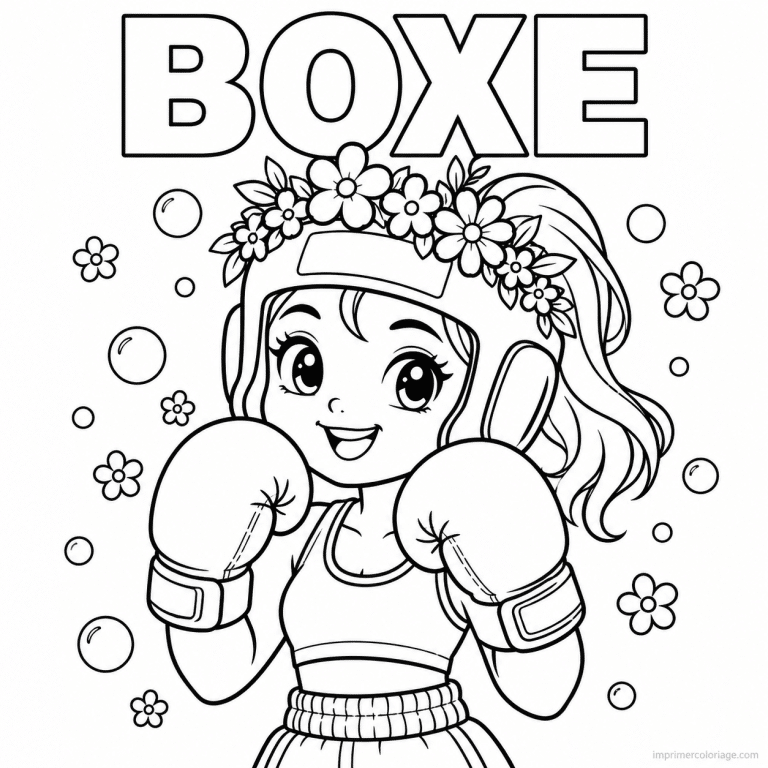 coloriage boxe cute boxeuse couronne fleurs gants titre haut - dessin gratuit &agrave; imprimer