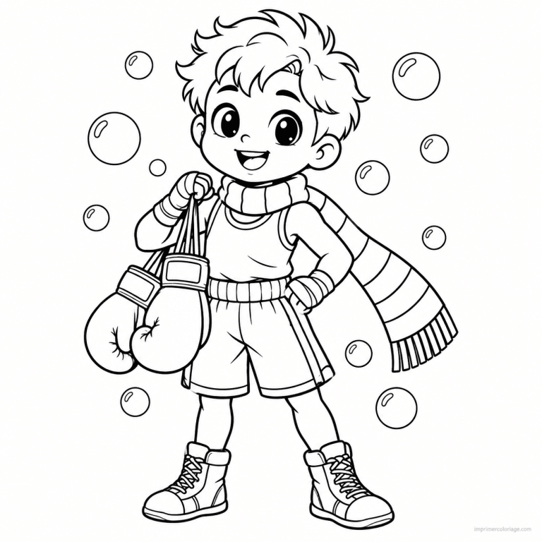 coloriage boxe cute enfant echarpe bulles - dessin gratuit &agrave; imprimer