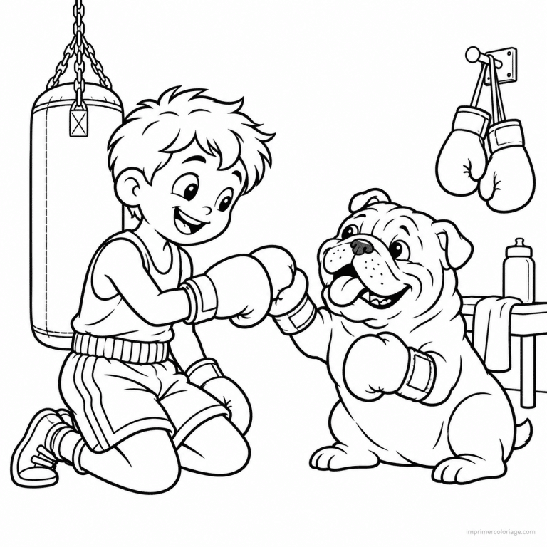 coloriage boxe friend boxeur bouledogue gants amis - dessin gratuit &agrave; imprimer