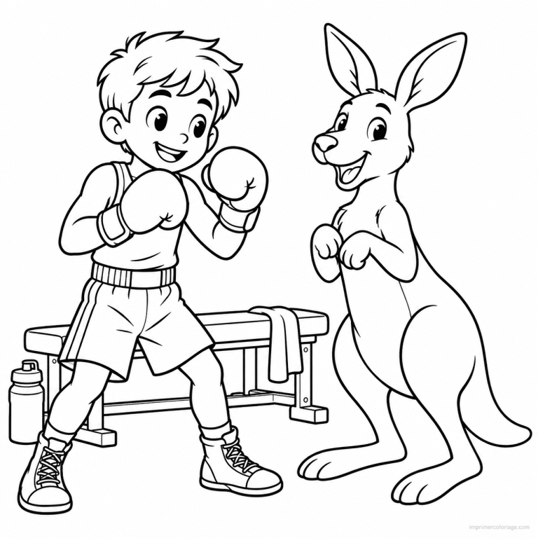 coloriage boxe friend boxeur kangourou compagnon sportif - dessin gratuit &agrave; imprimer