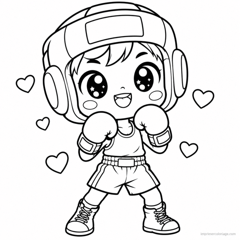 coloriage boxe kawaii boxeur garde coeurs - dessin gratuit &agrave; imprimer