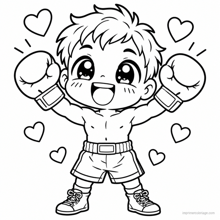 coloriage boxe kawaii boxeur victoire gants - dessin gratuit &agrave; imprimer