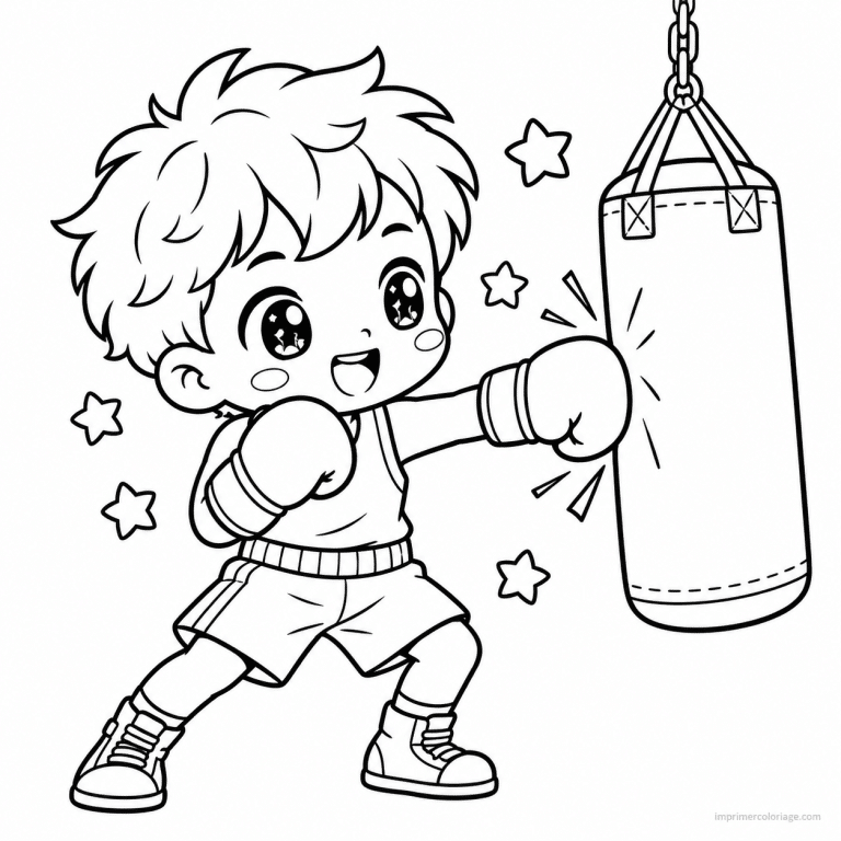 coloriage boxe kawaii enfant sac - dessin gratuit &agrave; imprimer