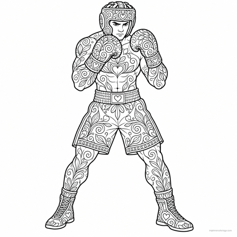 coloriage boxe mandala boxeur garde arabesques - dessin gratuit &agrave; imprimer