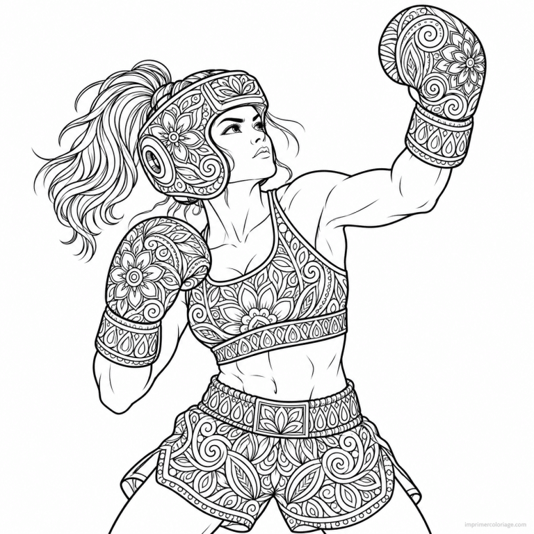 coloriage boxe mandala boxeuse zentangle uppercut motifs - dessin gratuit &agrave; imprimer