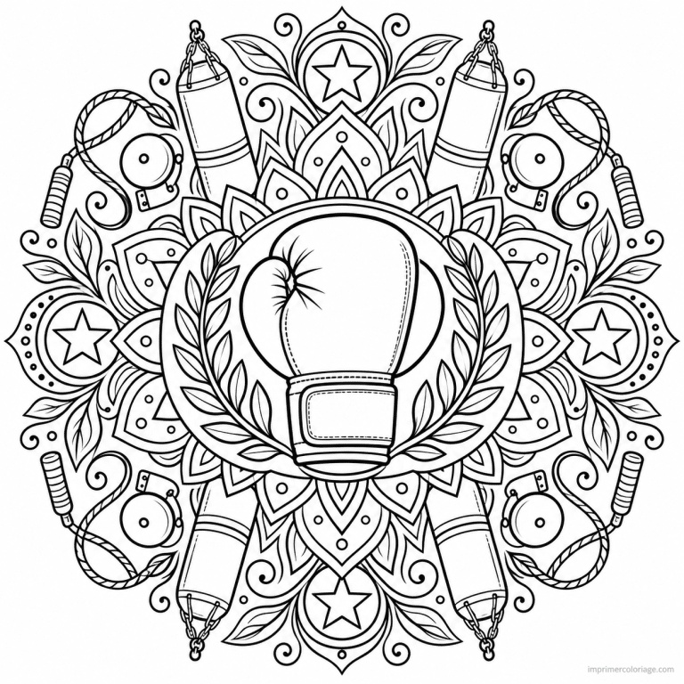 coloriage boxe mandala gant circulaire - dessin gratuit &agrave; imprimer