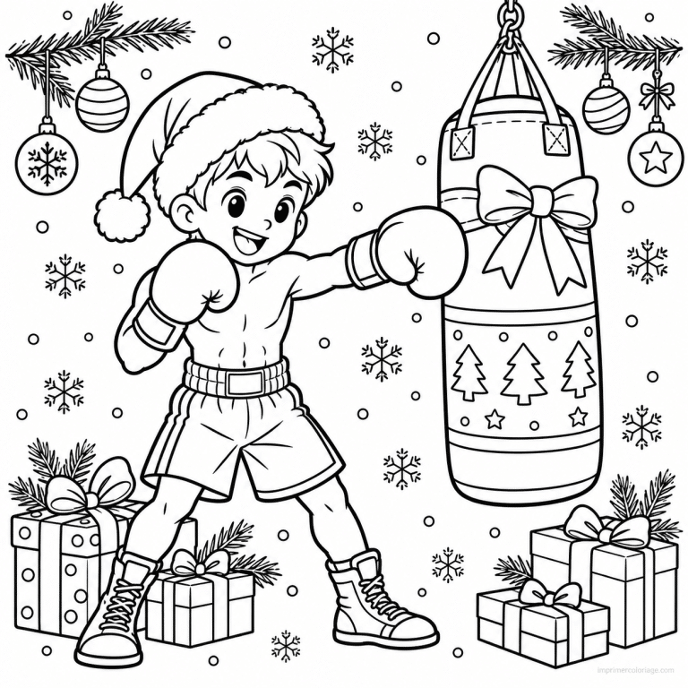 coloriage boxe party boxeur noel gants cadeaux - dessin gratuit &agrave; imprimer