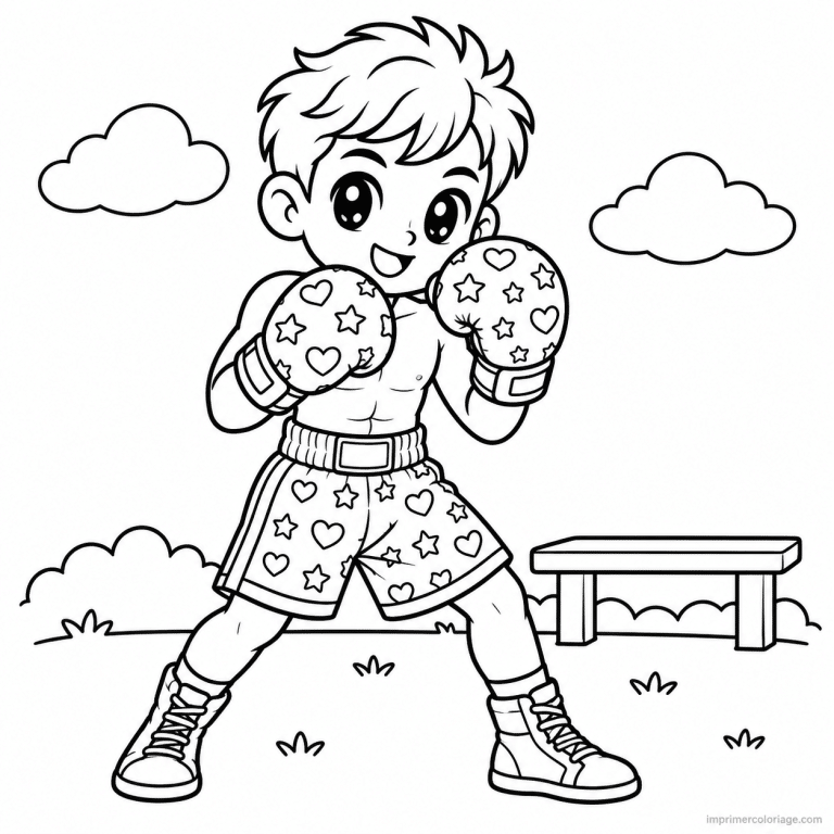 coloriage boxe pattern boxeur motifs coeurs etoiles - dessin gratuit &agrave; imprimer