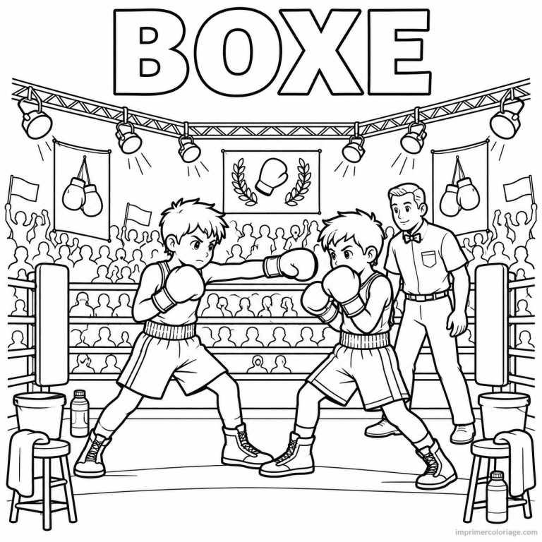 coloriage boxe scene boxeurs combat ring arene titre haut - dessin gratuit &agrave; imprimer