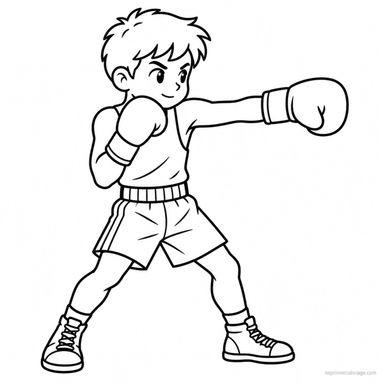 coloriage boxe simple boxeur coup direct - dessin gratuit &agrave; imprimer