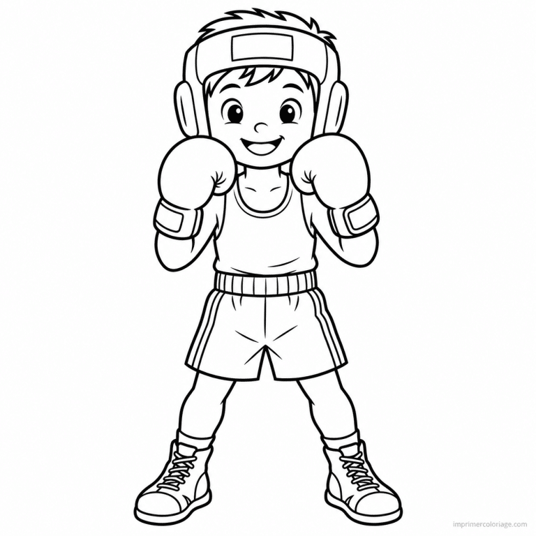 coloriage boxe simple boxeur garde face - dessin gratuit &agrave; imprimer