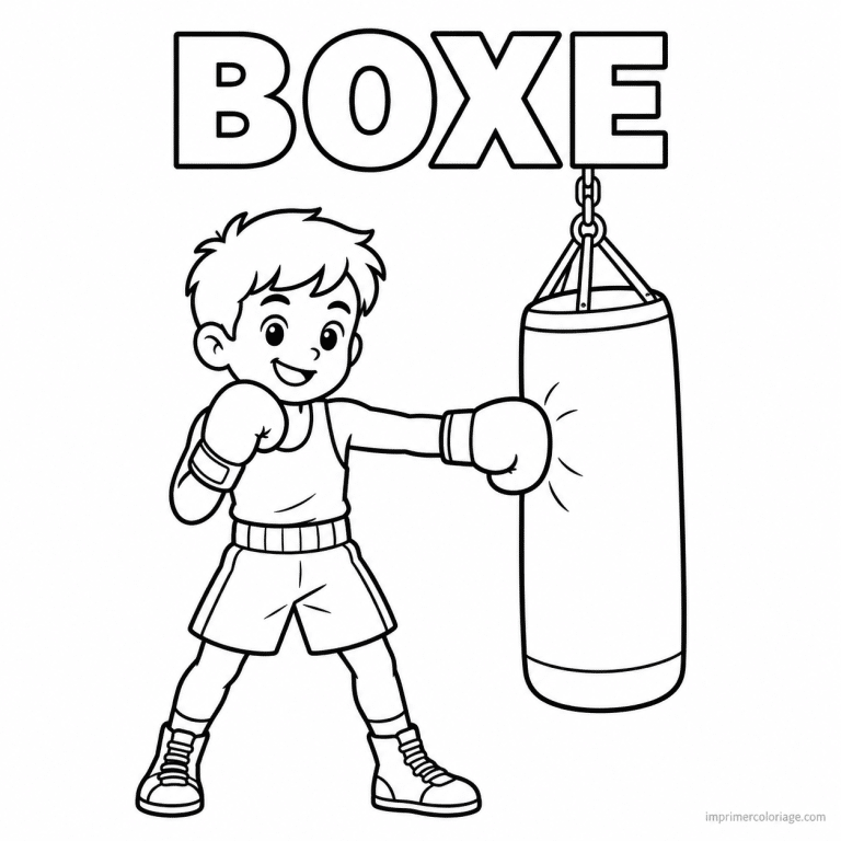 coloriage boxe simple boxeur sac frappe titre haut - dessin gratuit &agrave; imprimer