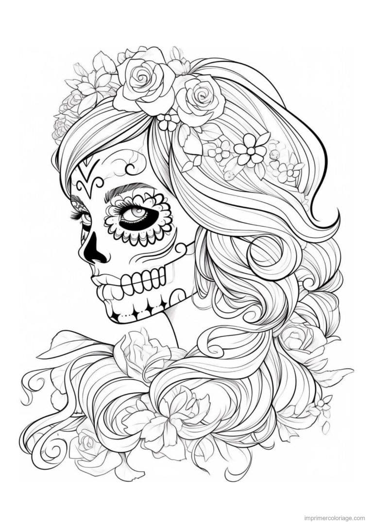 coloriage calavera femme de profil - dessin gratuit &agrave; imprimer