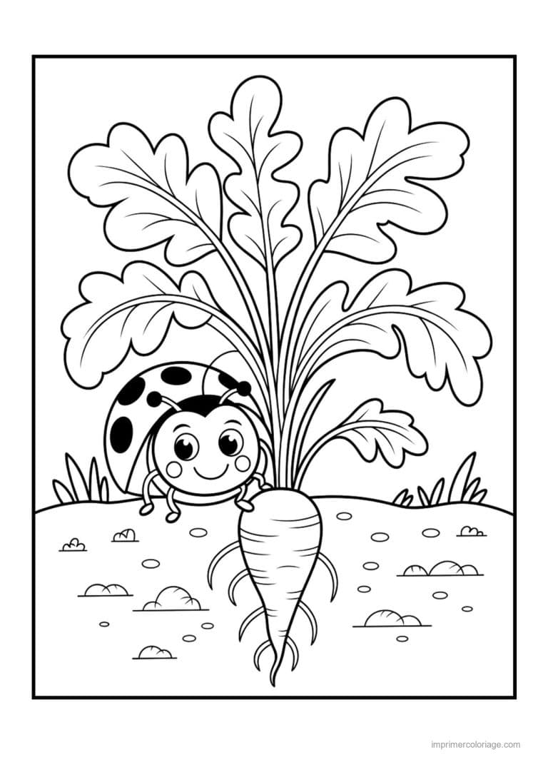 coloriage carotte carotte et ses fanes au jardin - dessin gratuit &agrave; imprimer