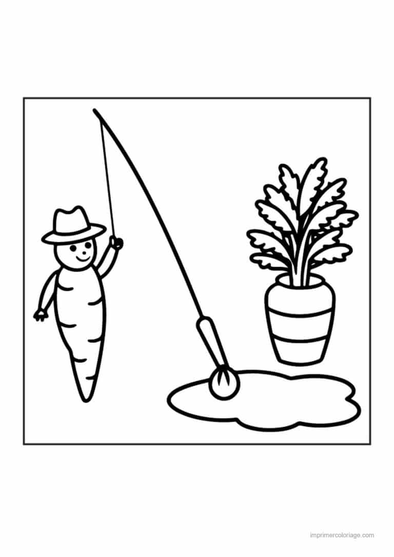 coloriage carotte carotte kawaii a la peche - dessin gratuit &agrave; imprimer