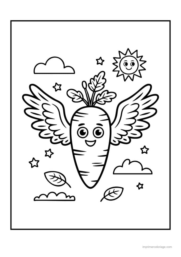 coloriage carotte carotte kawaii ailee - dessin gratuit &agrave; imprimer