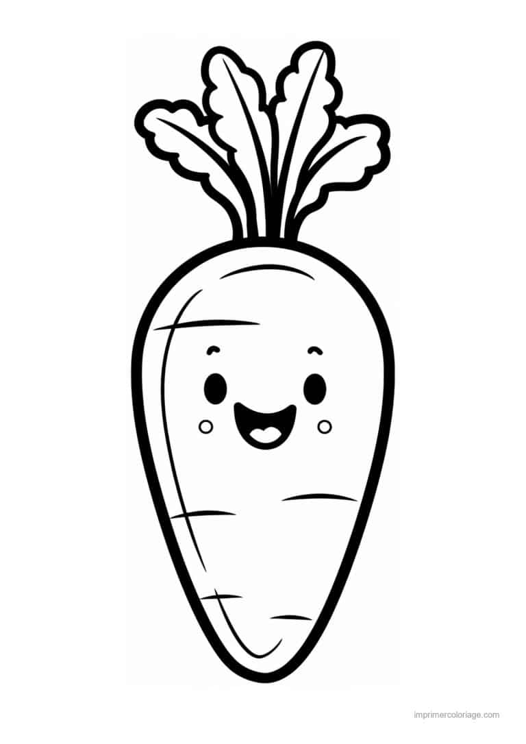 coloriage carotte carotte kawaii aux fanes frisees - dessin gratuit &agrave; imprimer