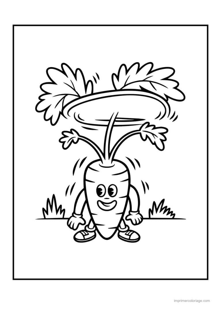 coloriage carotte carotte kawaii dans l herbe - dessin gratuit &agrave; imprimer