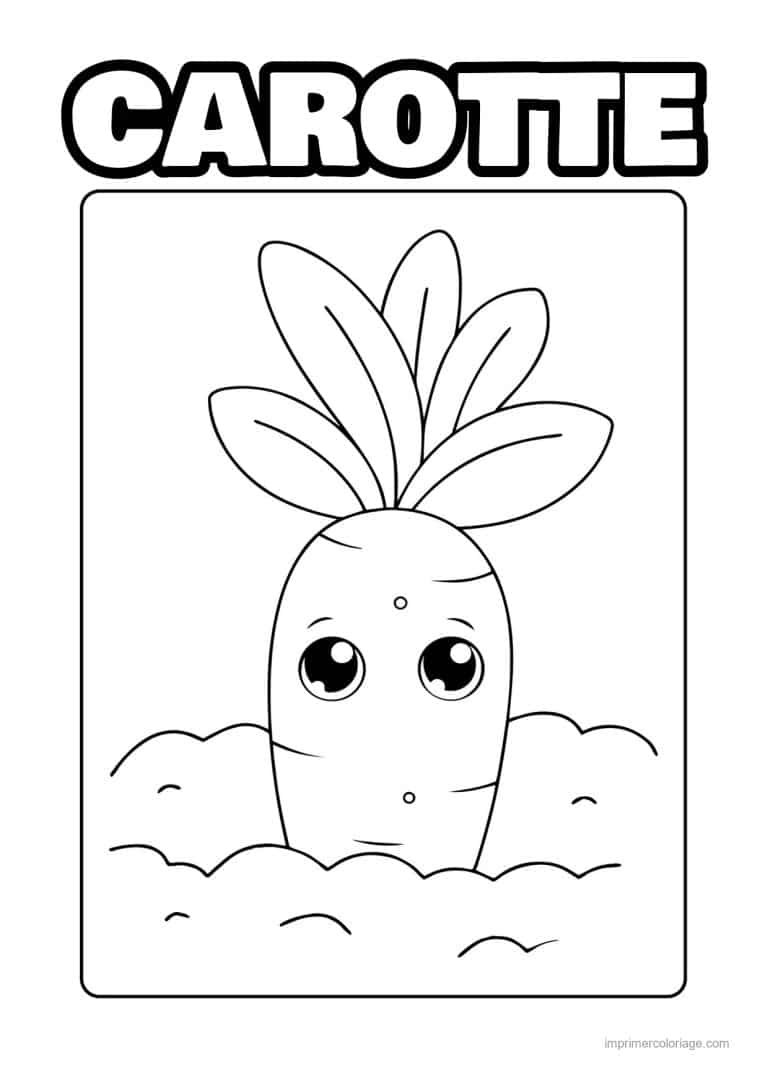 coloriage carotte carotte kawaii dans la terre - dessin gratuit &agrave; imprimer