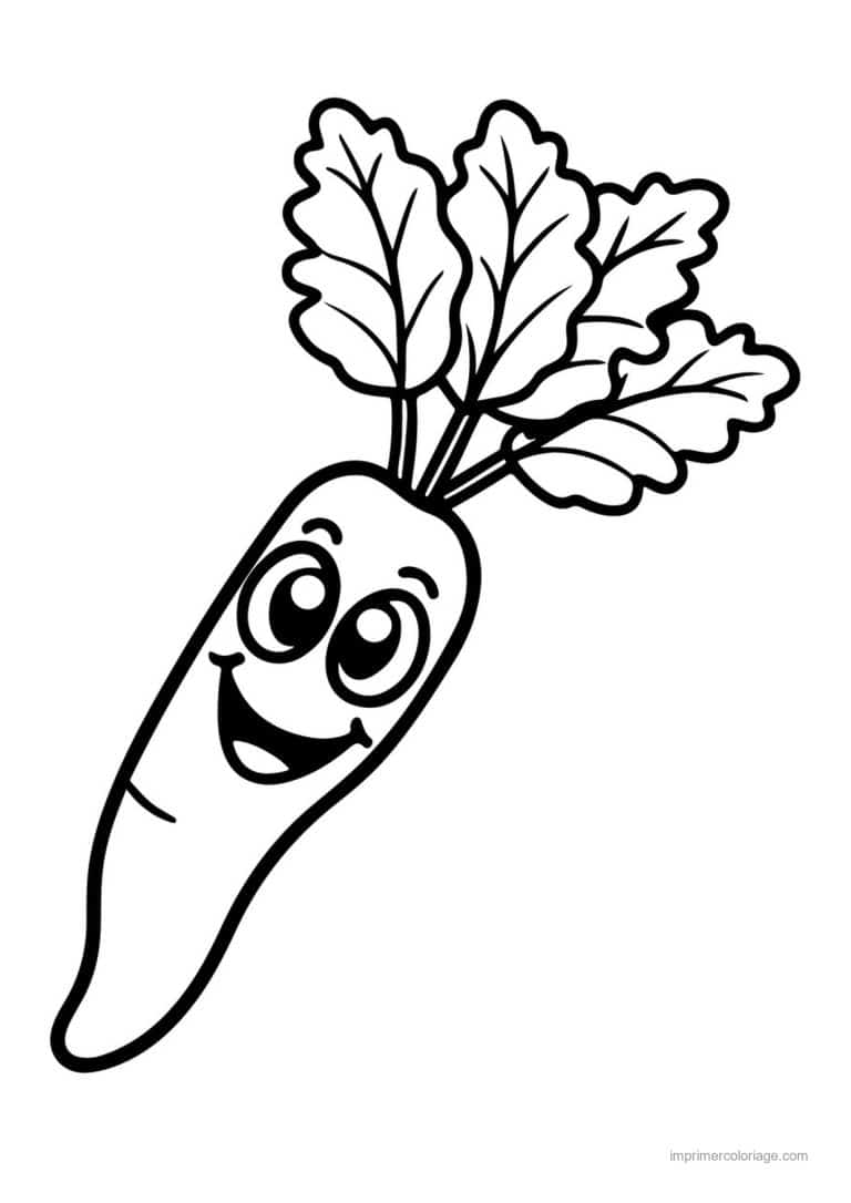 coloriage carotte carotte kawaii et ses fanes - dessin gratuit &agrave; imprimer