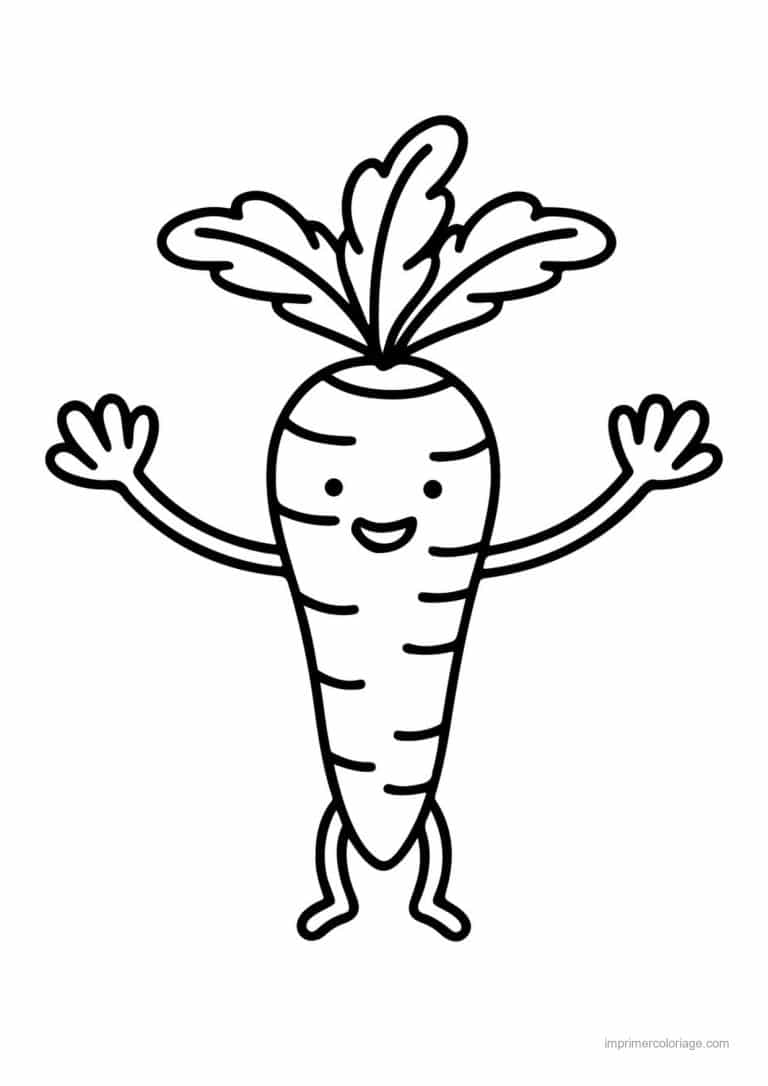 coloriage carotte carotte kawaii qui salue - dessin gratuit &agrave; imprimer