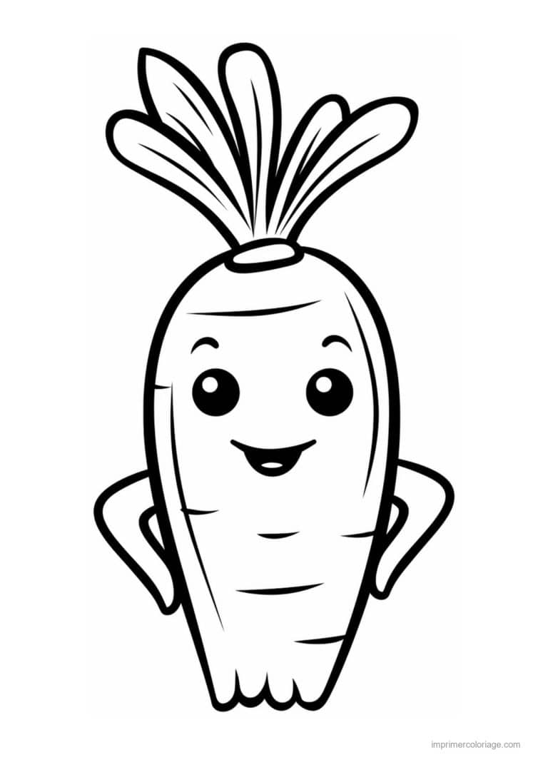 coloriage carotte carotte kawaii souriante 2 - dessin gratuit &agrave; imprimer