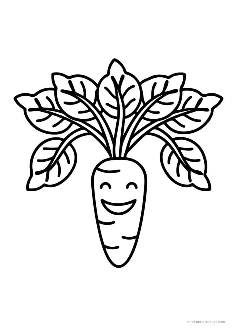 coloriage carotte carotte kawaii souriante - dessin gratuit &agrave; imprimer