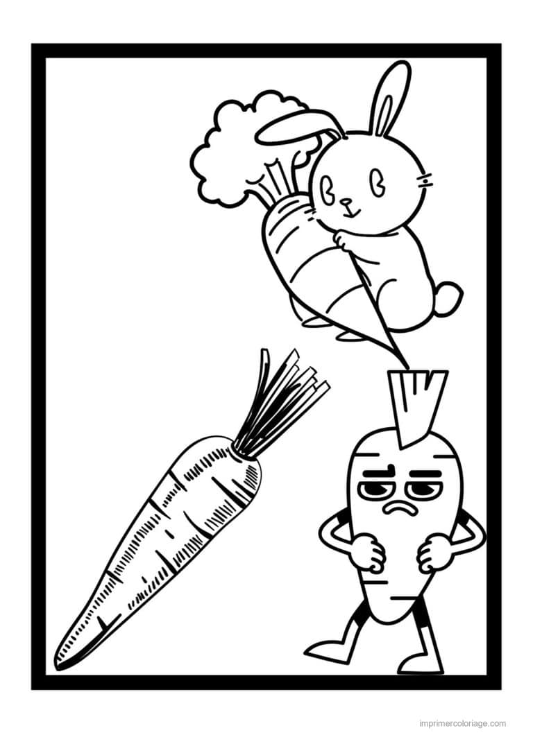 coloriage carotte carotte lapin et radis kawaii - dessin gratuit &agrave; imprimer