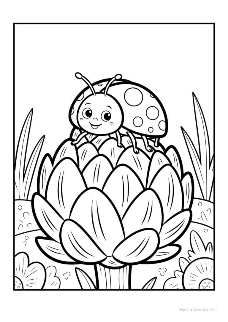 coloriage celeri artichaut asperge artichaut fleuri et coccinelle - dessin gratuit &agrave; imprimer
