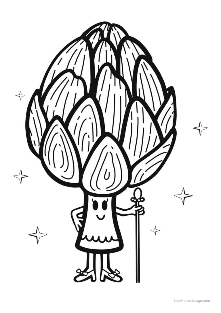 coloriage celeri artichaut asperge artichaut kawaii a la baguette - dessin gratuit &agrave; imprimer