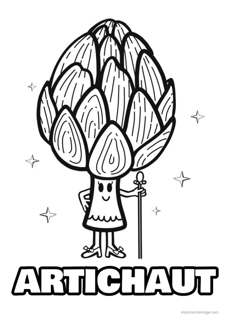 coloriage celeri artichaut asperge artichaut kawaii etoile - dessin gratuit &agrave; imprimer