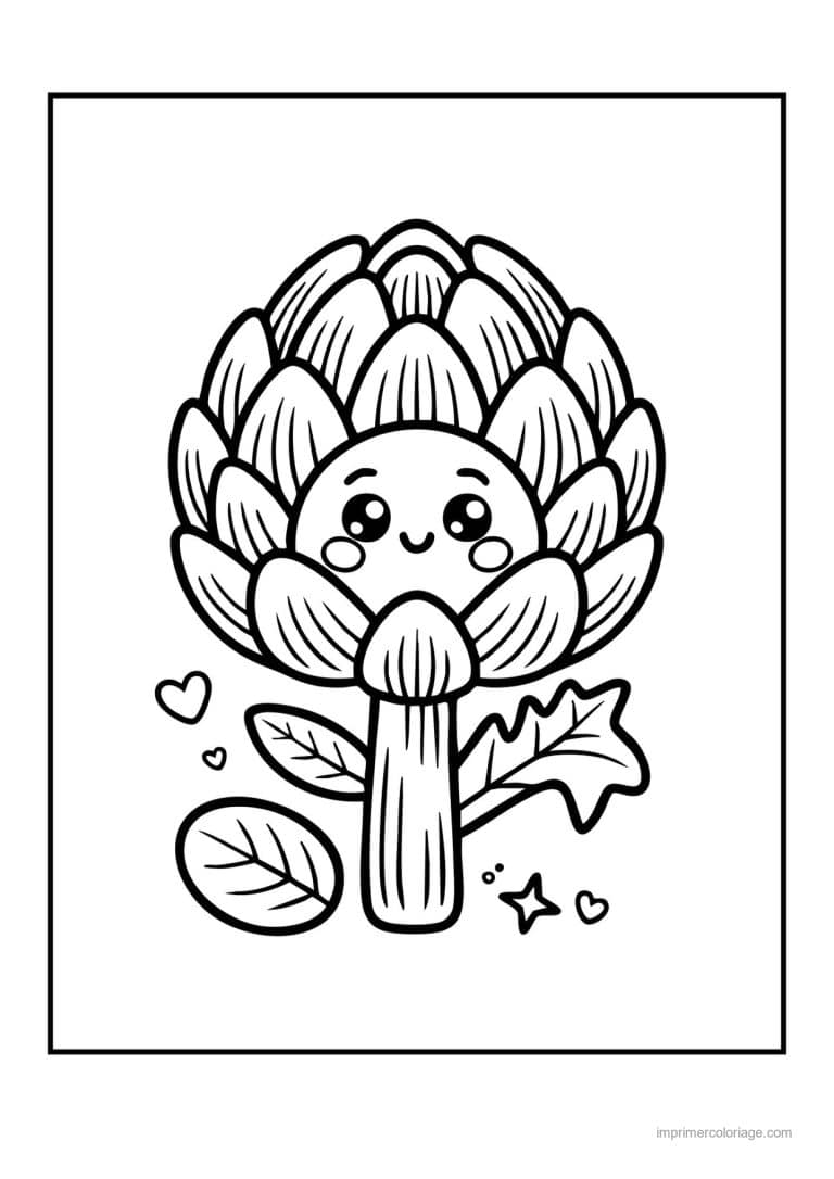 coloriage celeri artichaut asperge artichaut kawaii fleuri - dessin gratuit &agrave; imprimer