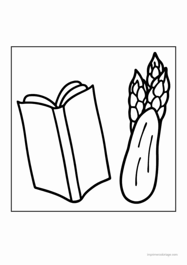 coloriage celeri artichaut asperge asperge et livre ouvert - dessin gratuit &agrave; imprimer