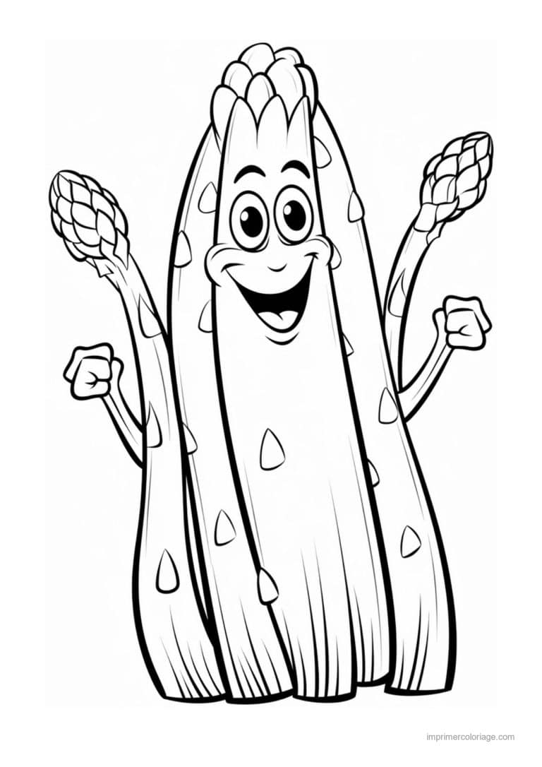 coloriage celeri artichaut asperge asperge kawaii bras leves - dessin gratuit &agrave; imprimer