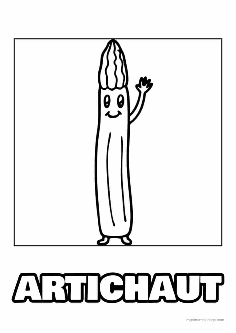 coloriage celeri artichaut asperge asperge kawaii qui salue - dessin gratuit &agrave; imprimer