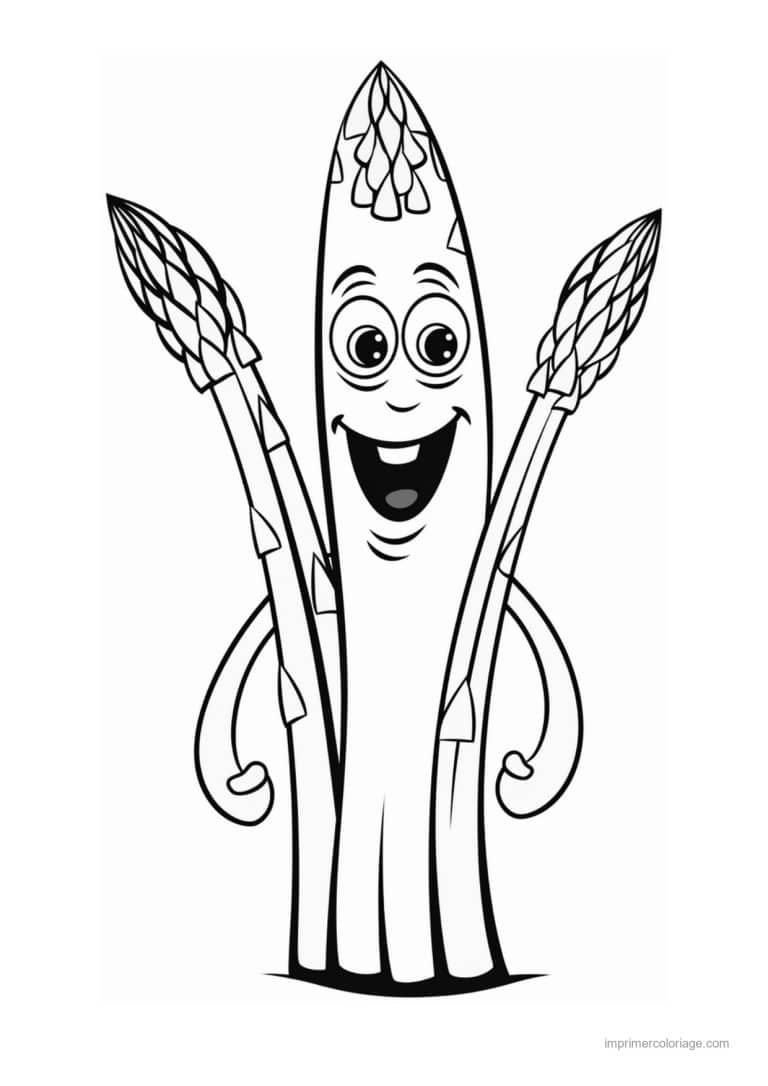 coloriage celeri artichaut asperge asperge kawaii souriante - dessin gratuit &agrave; imprimer