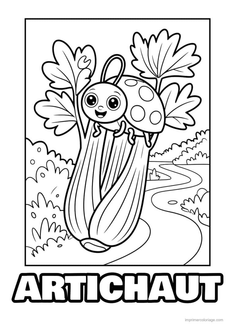 coloriage celeri artichaut asperge celeri encadre et coccinelle - dessin gratuit &agrave; imprimer