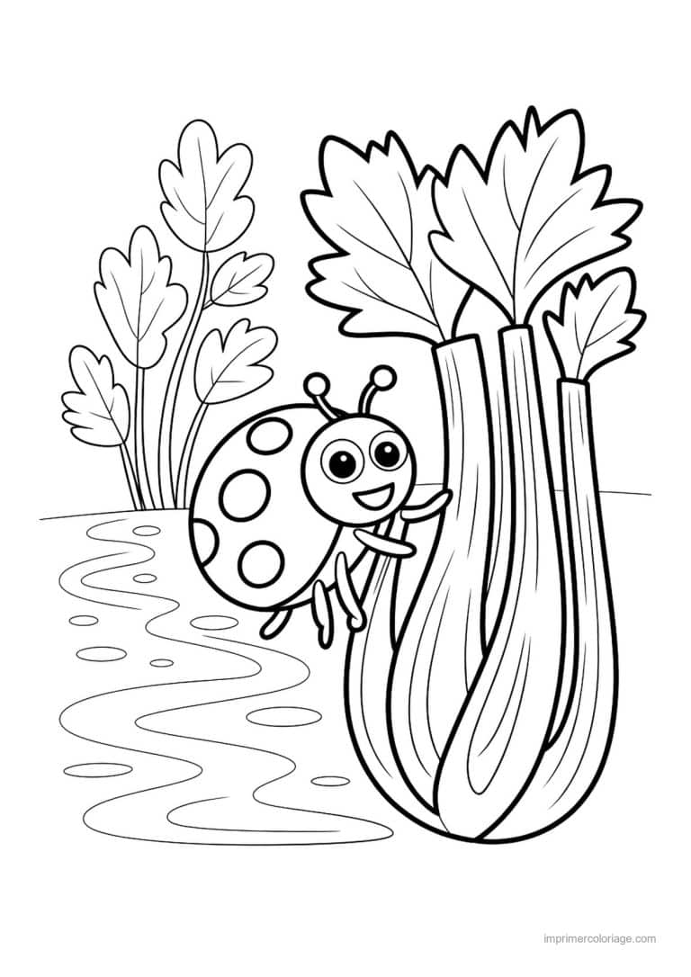 coloriage celeri artichaut asperge celeri et coccinelle - dessin gratuit &agrave; imprimer