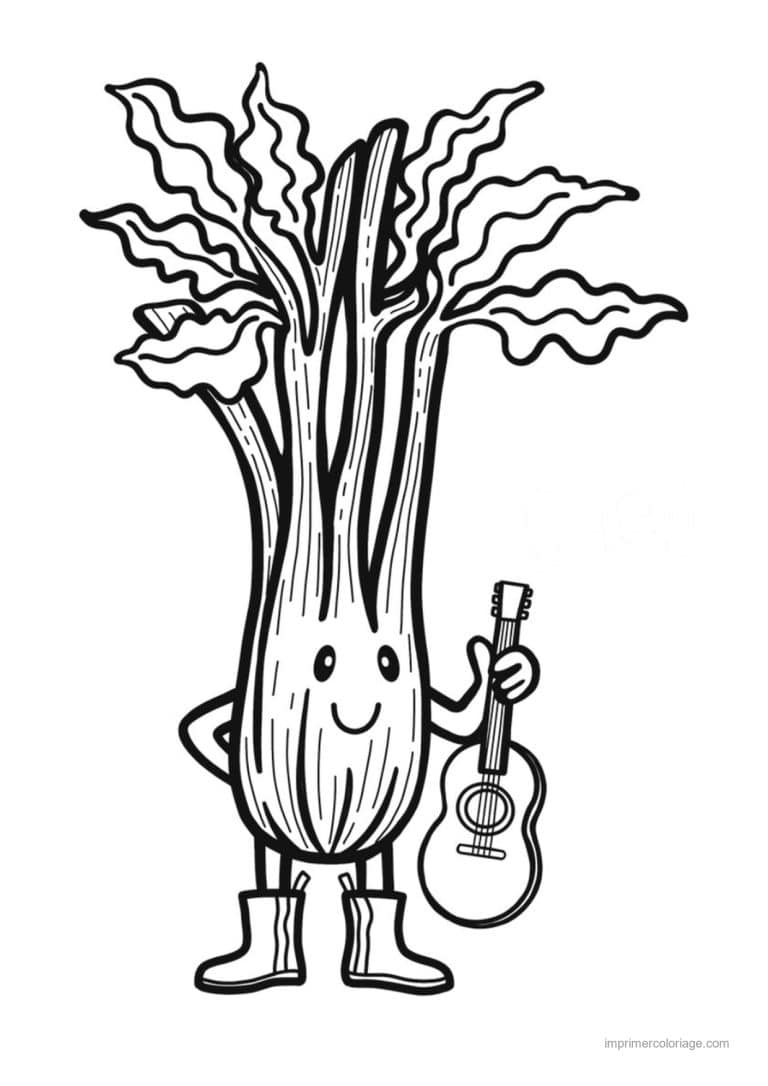 coloriage celeri artichaut asperge celeri kawaii a la guitare - dessin gratuit &agrave; imprimer