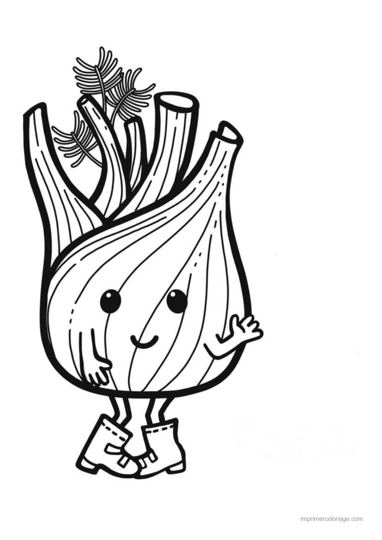 coloriage celeri artichaut asperge fenouil kawaii en bottines - dessin gratuit &agrave; imprimer