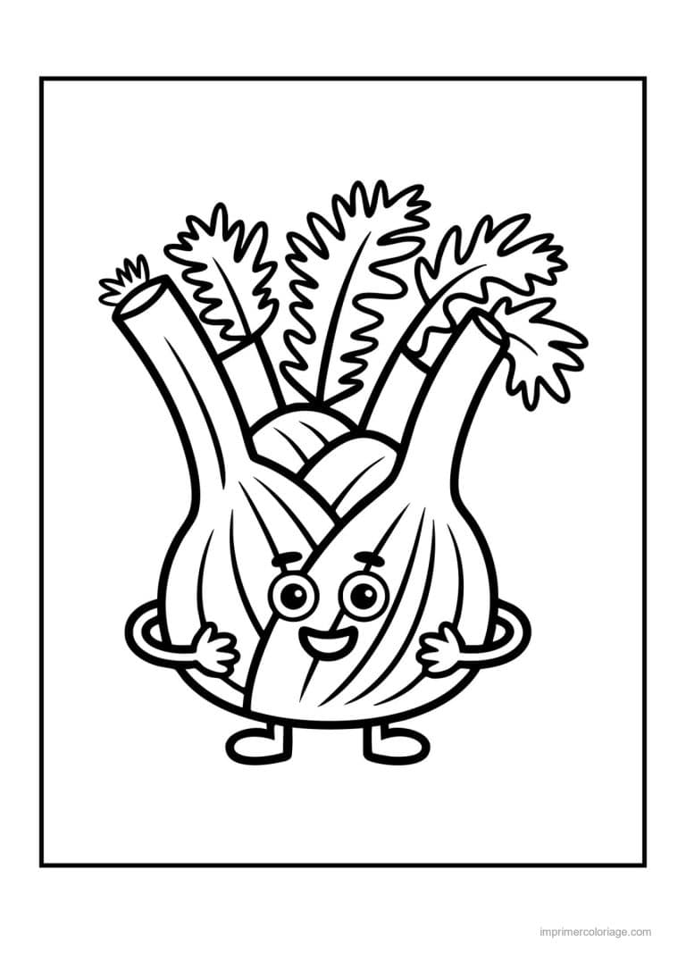 coloriage celeri artichaut asperge fenouil kawaii souriant - dessin gratuit &agrave; imprimer