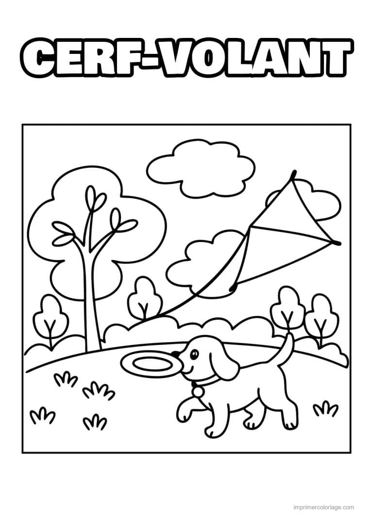 coloriage cerf volant chien frisbee cerf volant - dessin gratuit &agrave; imprimer