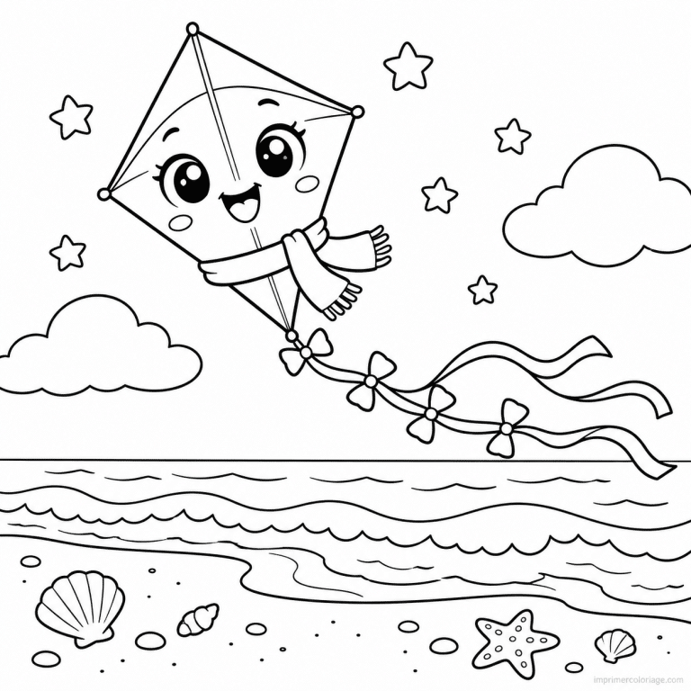 coloriage cerf volant cute cerf volant echarpe plage - dessin gratuit &agrave; imprimer