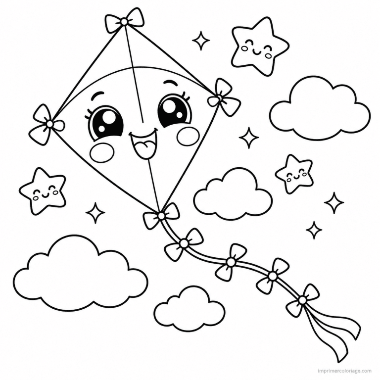 coloriage cerf volant kawaii cerf volant noeuds - dessin gratuit &agrave; imprimer