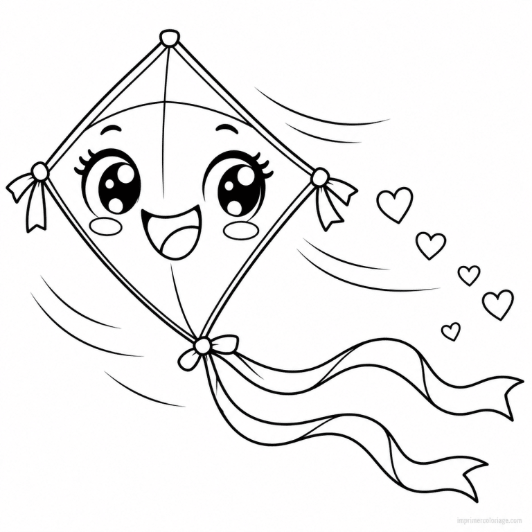 coloriage cerf volant kawaii cerf volant vent - dessin gratuit &agrave; imprimer
