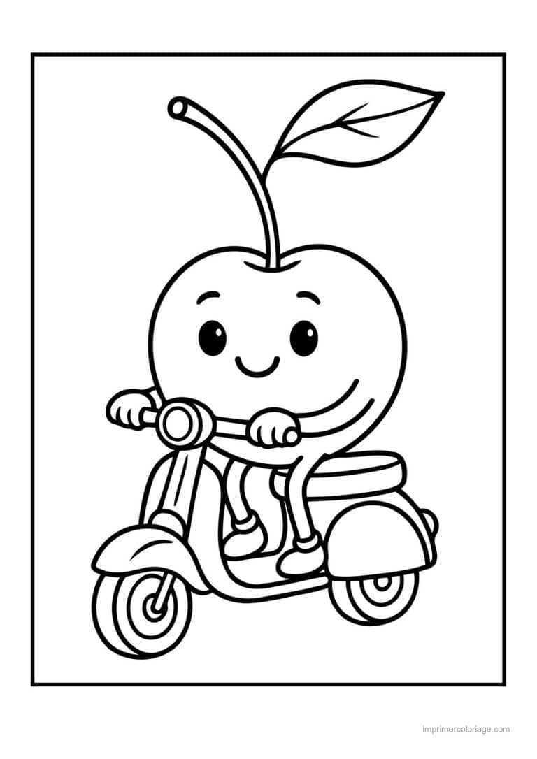 coloriage cerise cerise kawaii en scooter - dessin gratuit &agrave; imprimer