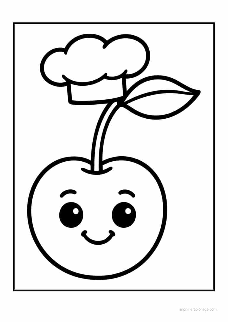 coloriage cerise cerise kawaii et son chapeau - dessin gratuit &agrave; imprimer