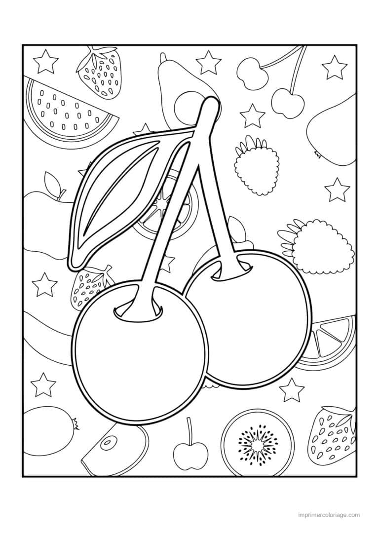 coloriage cerise cerises a longue tige - dessin gratuit &agrave; imprimer