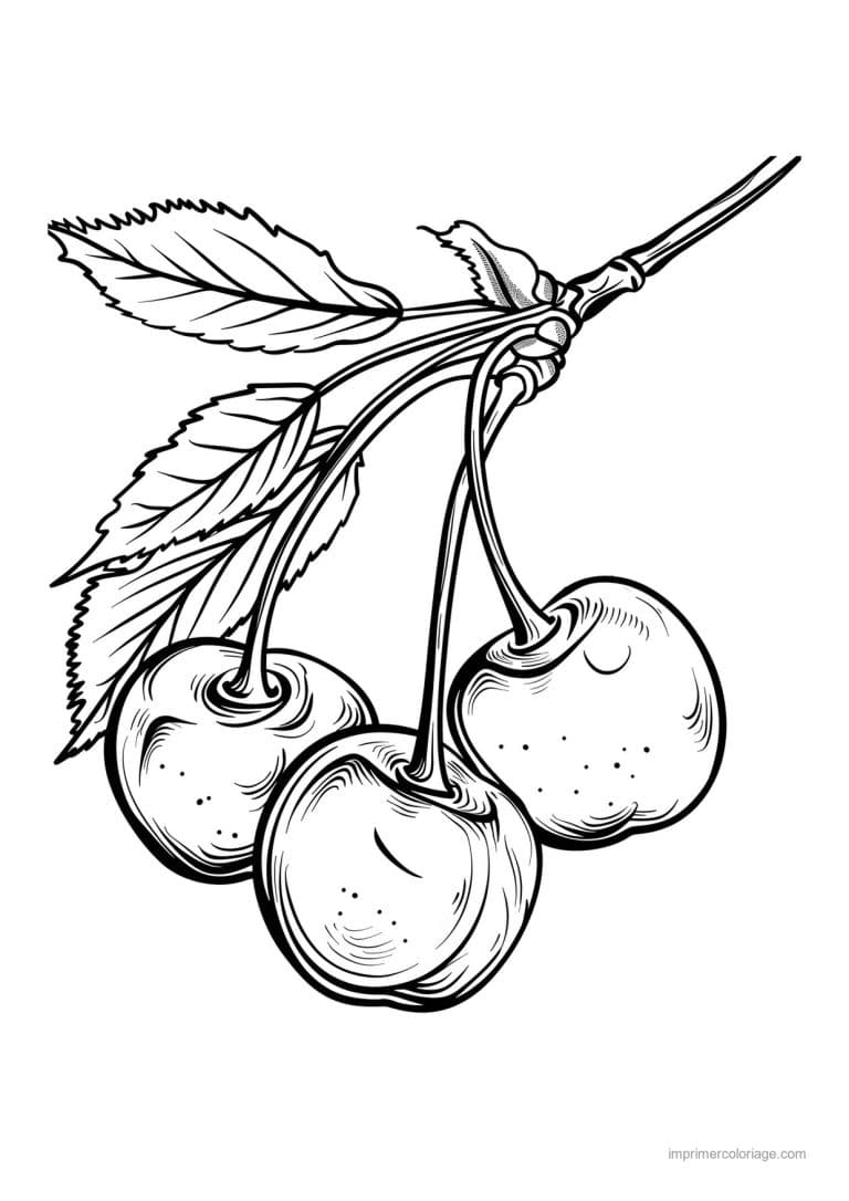 coloriage cerise cerises et leurs feuilles 15 - dessin gratuit &agrave; imprimer